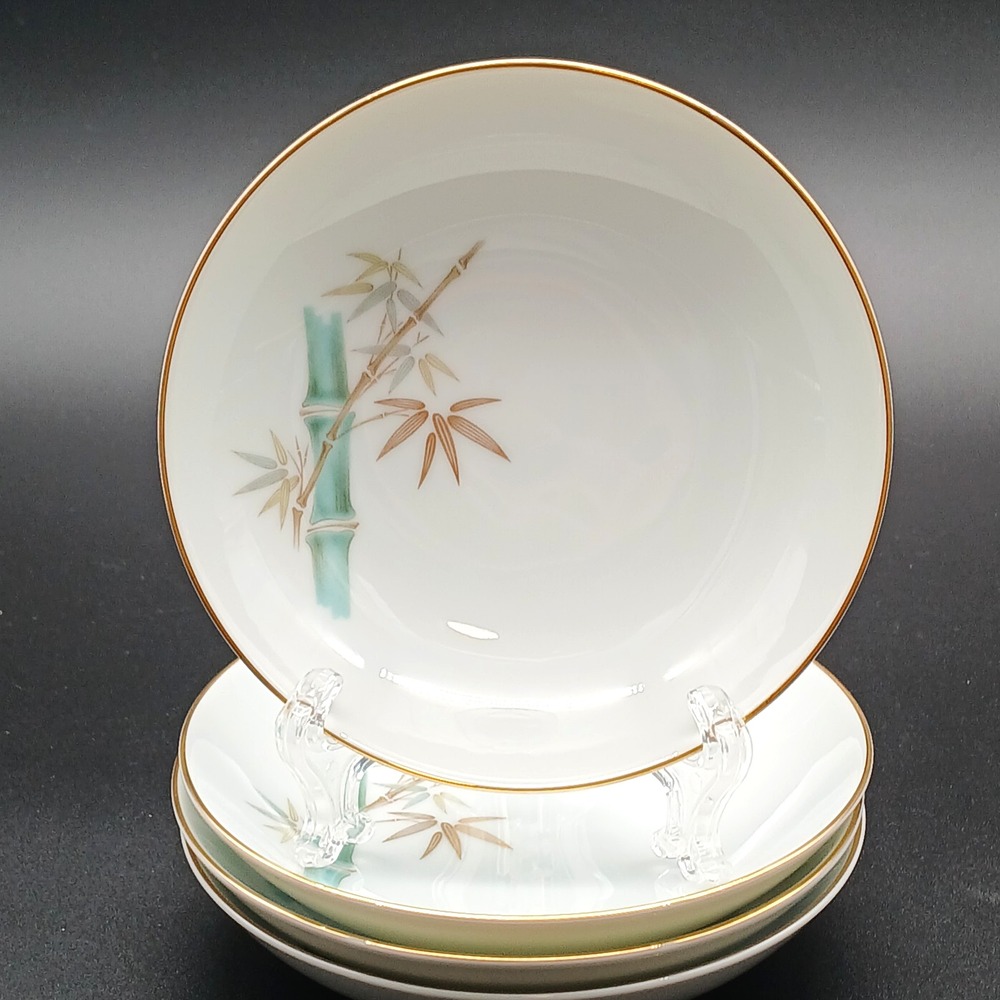 Set of 4 Noritake Oriental Bamboo Dessert Bowls 5 1/2" Pattern 6341 Gold Trim